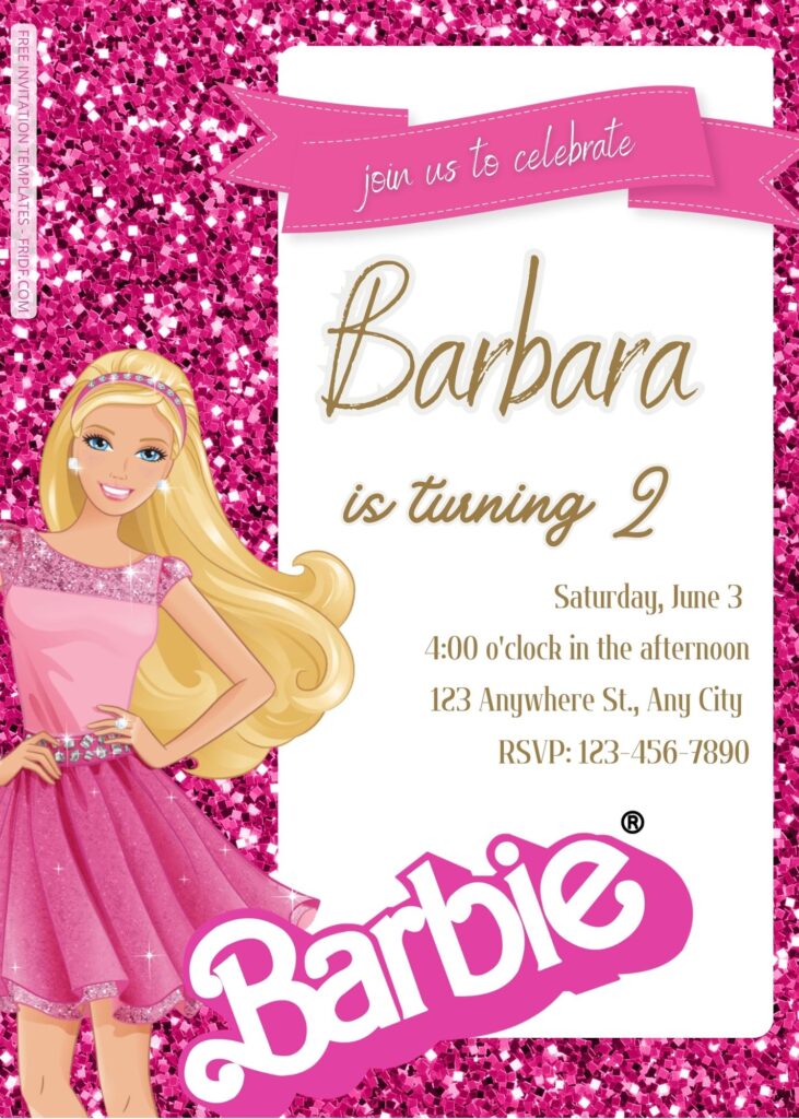 FREE Barbie Pinkie Party Birthday Invitation Templates