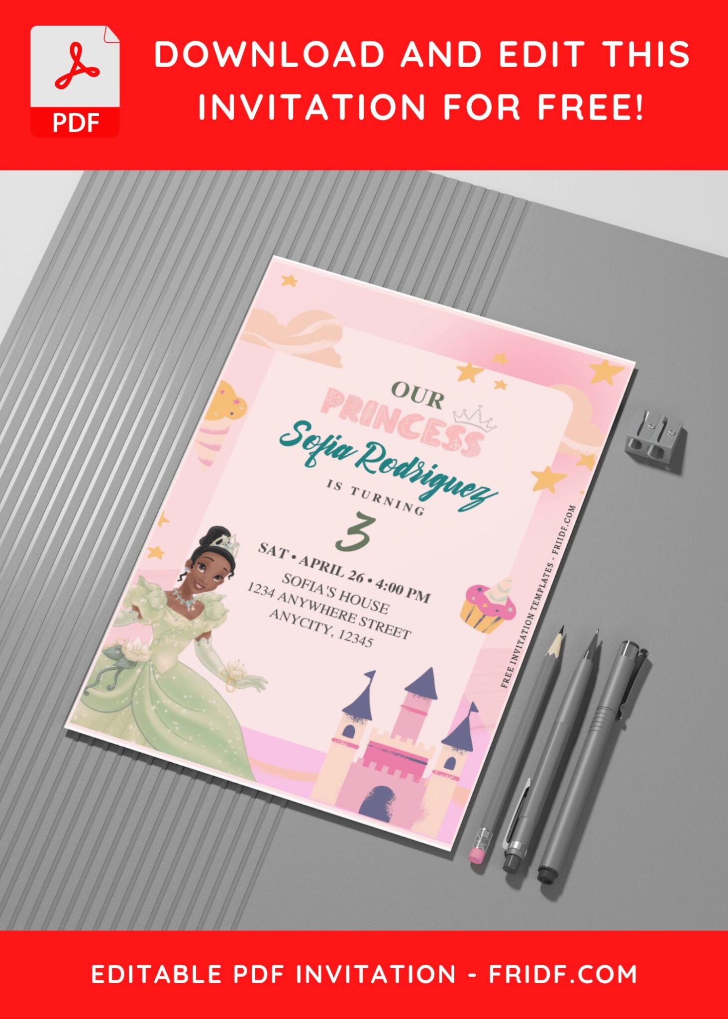 Free Editable Pdf Colorful Disney Princess Tiana Birthday Invitation