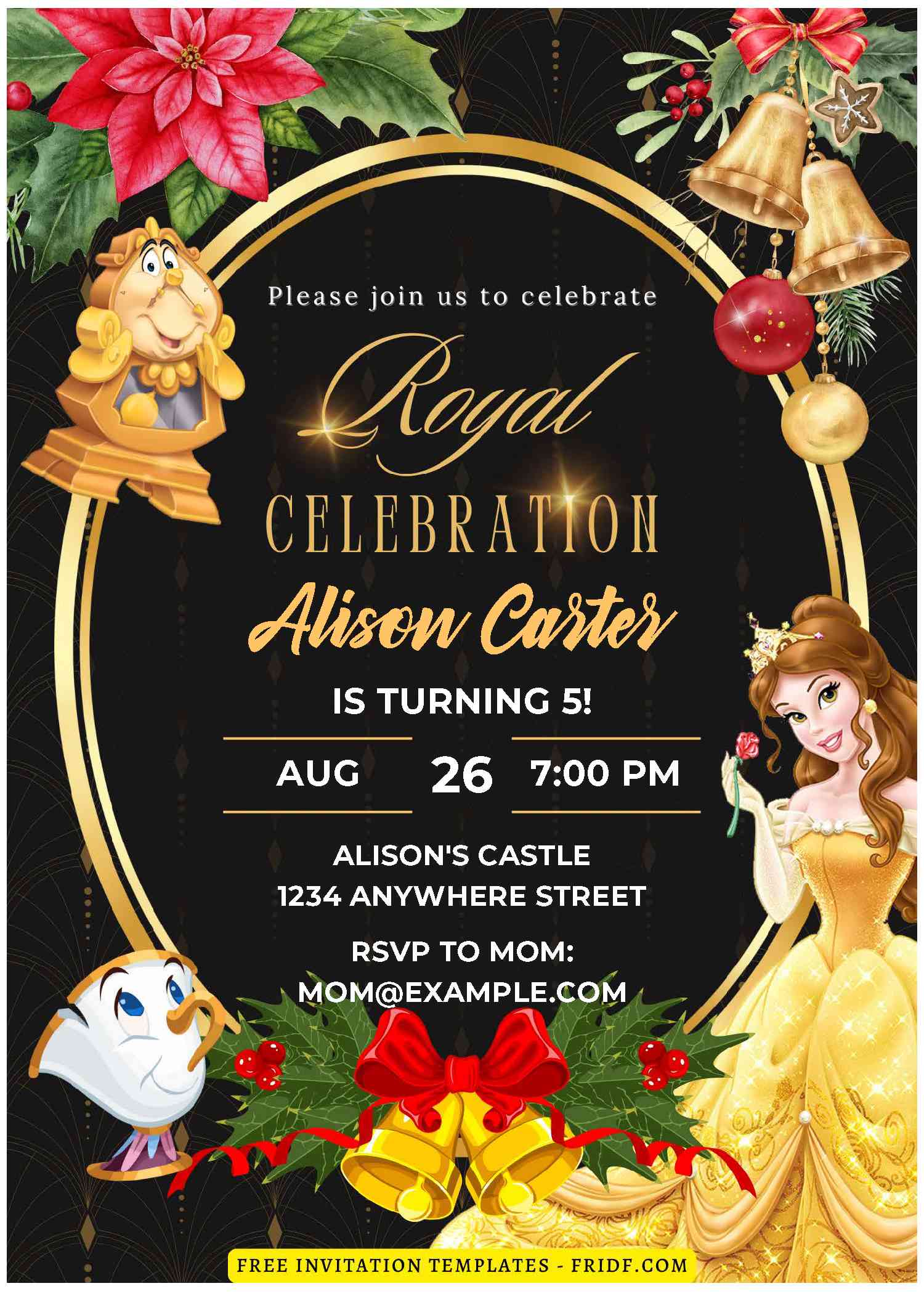 Free Editable Pdf Royal Princess Belle Birthday Invitation Templates