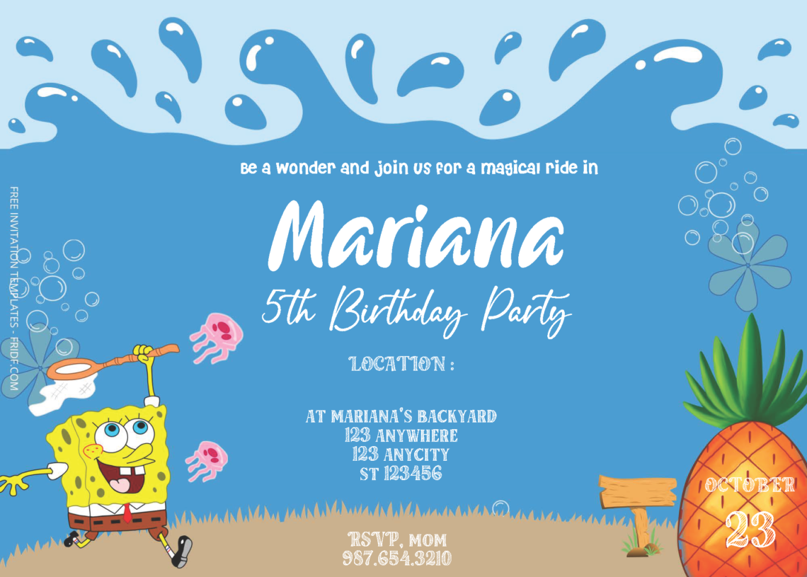 Free Editable Pdf Spongebob Squarepants Underwater Birthday