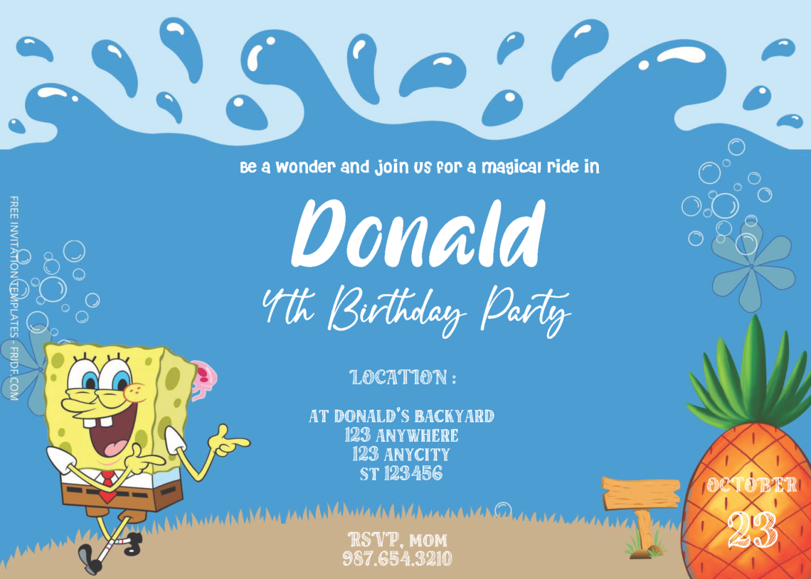 Free Editable Pdf Spongebob Squarepants Underwater Birthday