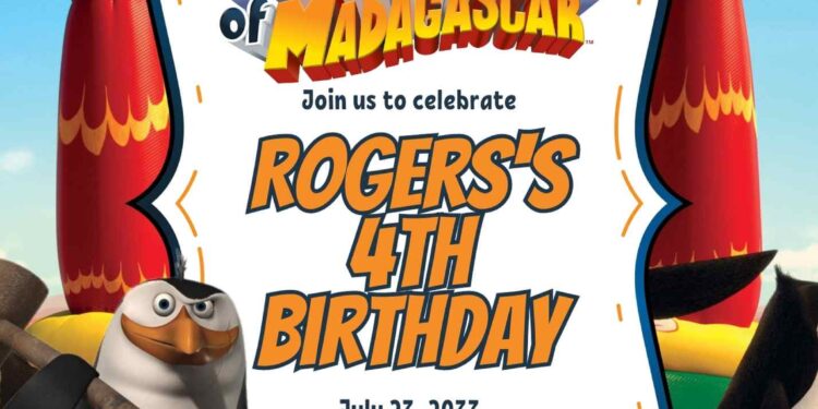 Penguins Of Madagascar Birthday Invitation