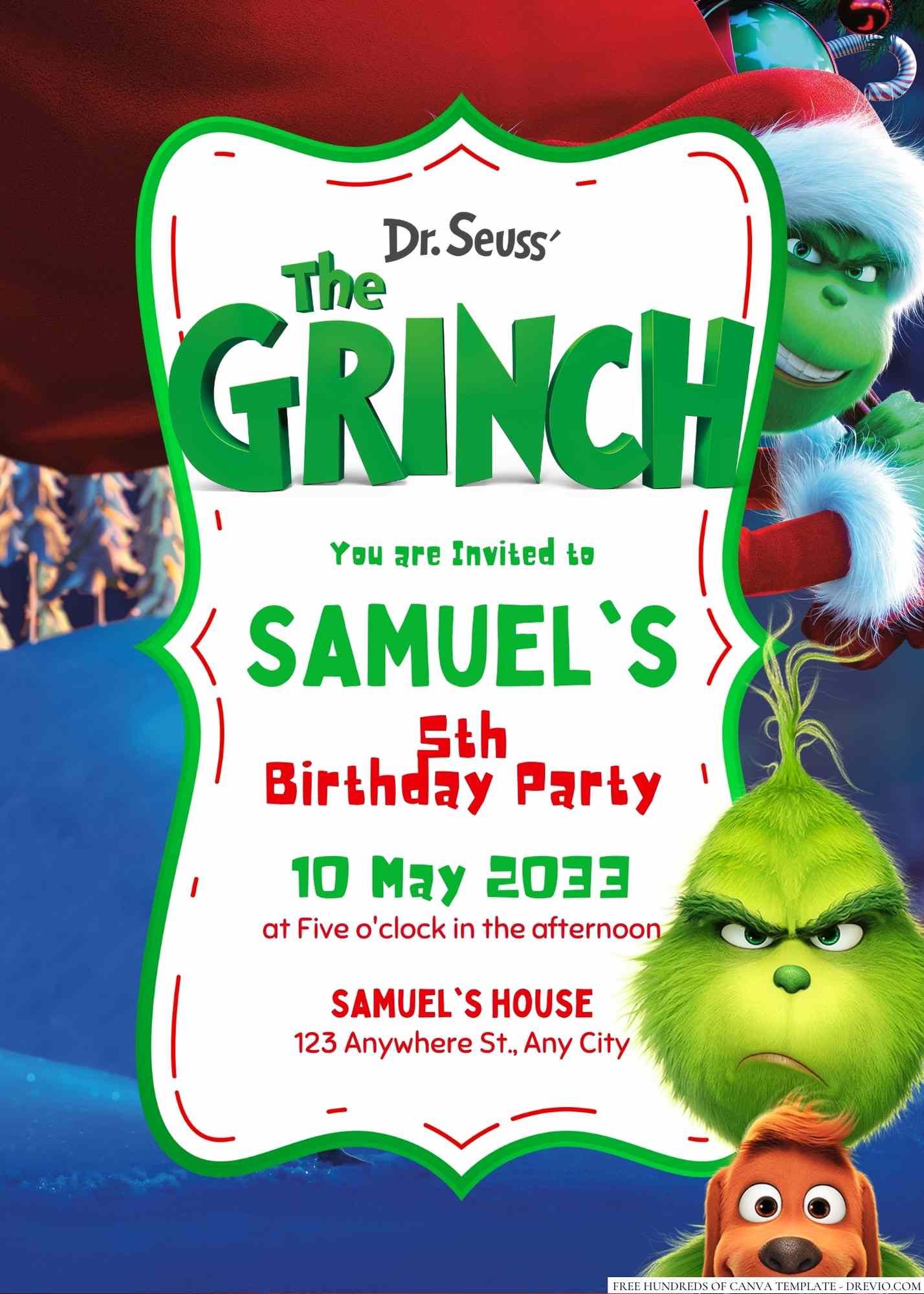 Download FREE The Grinch Birthday Invitation Templates - FRIDF