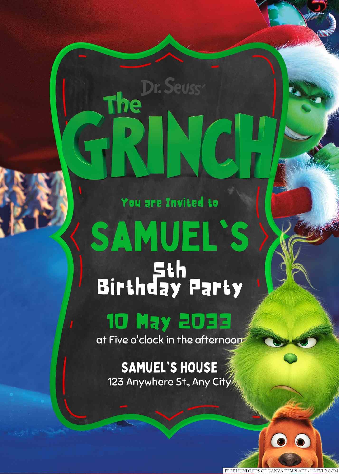 Download FREE The Grinch Birthday Invitation Templates - FRIDF