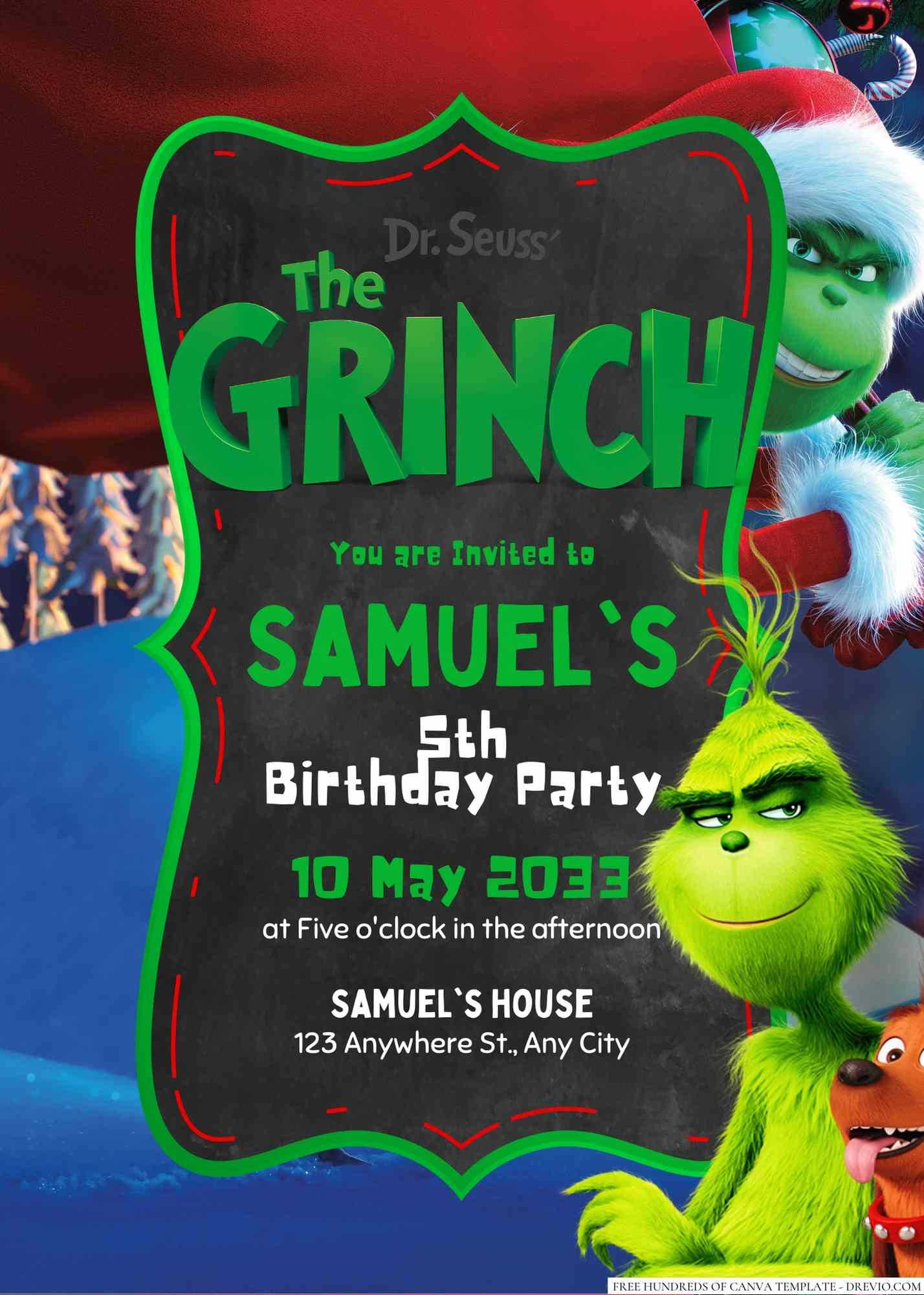 FREE The Grinch Birthday Invitation Templates - FRIDF - Download Free ...