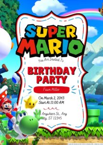 FREE Super Mario Bros Birthday Invitation Templates