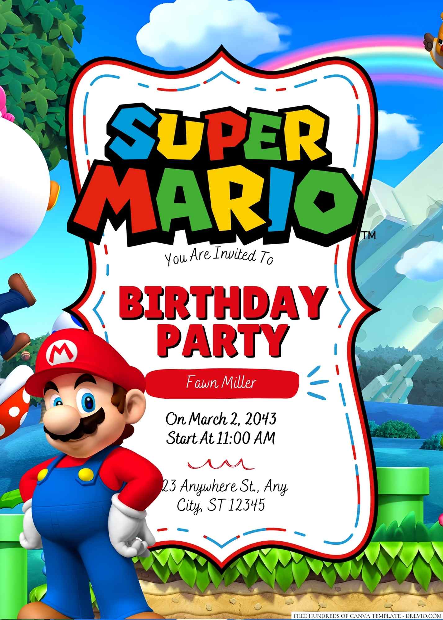 FREE Super Mario Bros Birthday Invitation Templates - FRIDF - Download ...