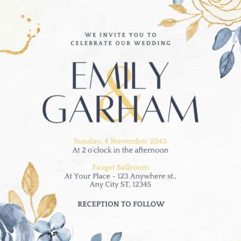 Blue Gold Glitter Wedding Invitation Templates - Fridf