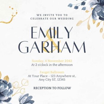 Blue Gold Glitter Wedding Invitation Templates - FRIDF