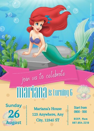 FREE Little Mermaid Underwater Birthday Invitation Templates - FRIDF