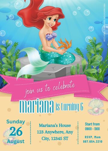 FREE Little Mermaid Underwater Birthday Invitation Templates - FRIDF