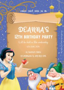 ( Free Editable PDF ) Snow White Birthday Invitation Templates One