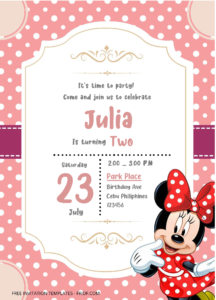 ( Free Editable Word ) Minnie Mouse Birthday Invitation Templates C