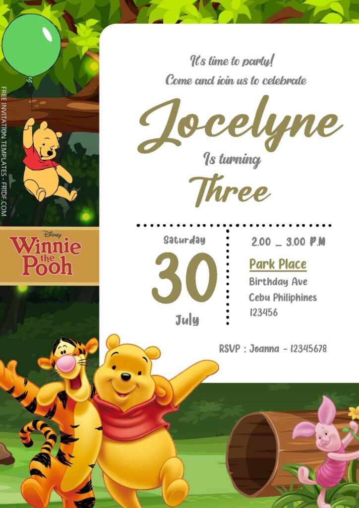 Free Editable Word - Winnie The Pooh Birthday Invitation Templates - FRIDF