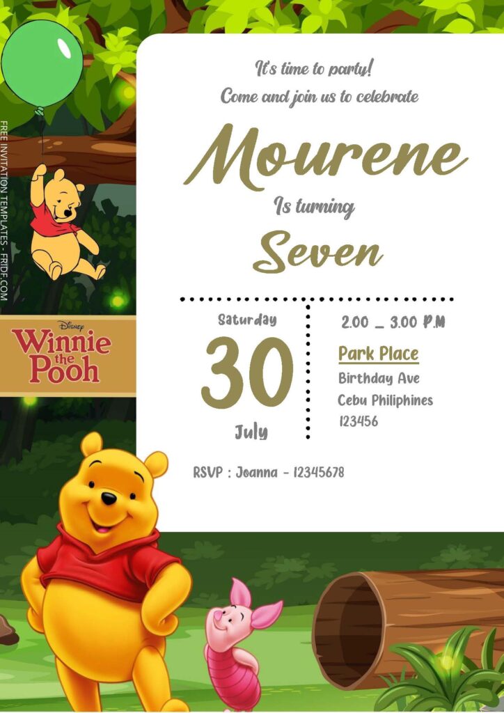 Free Editable Word - Winnie The Pooh Birthday Invitation Templates - FRIDF