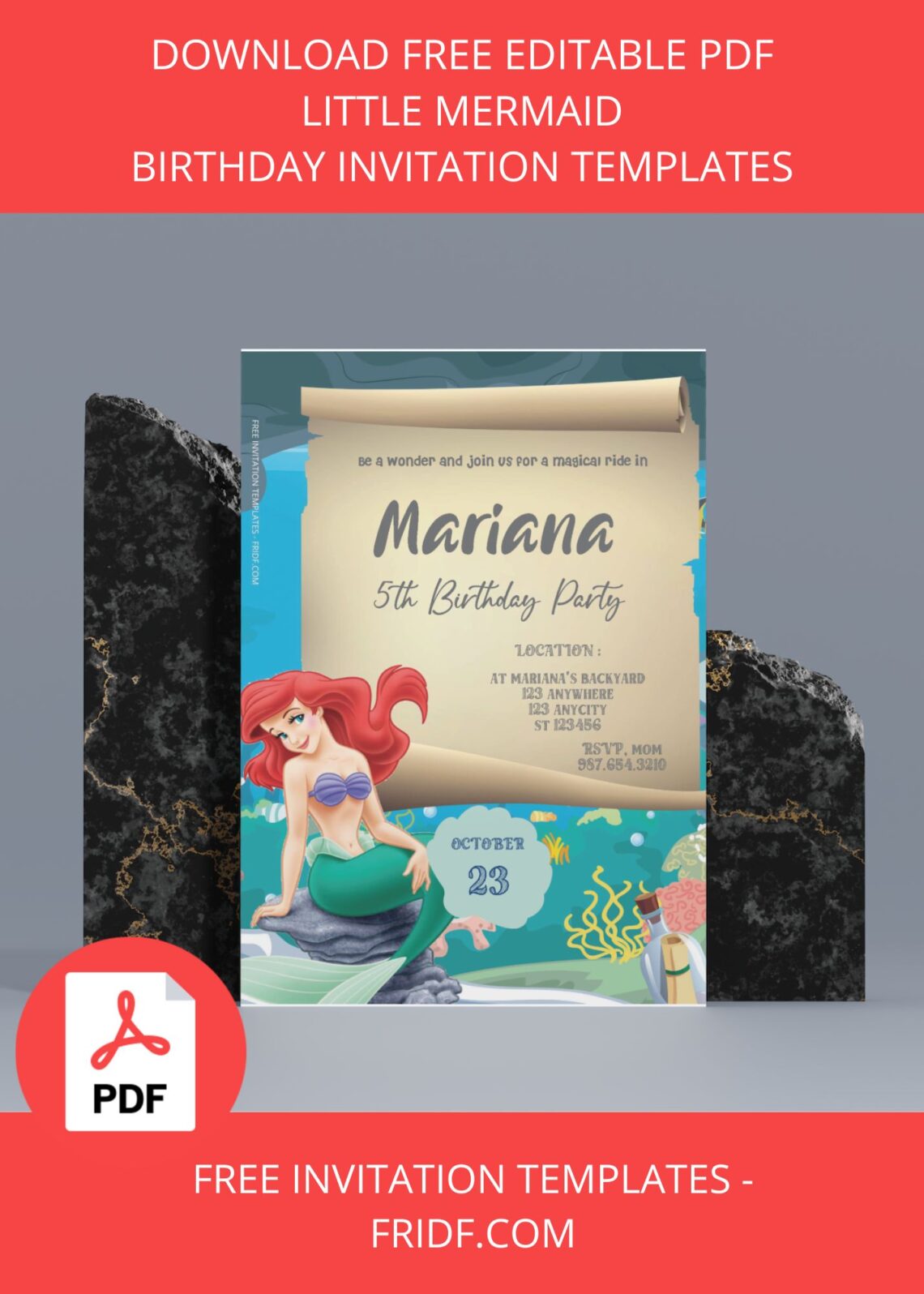 Free Editable PDF - Little Mermaid Birthday Invitation Templates - FRIDF