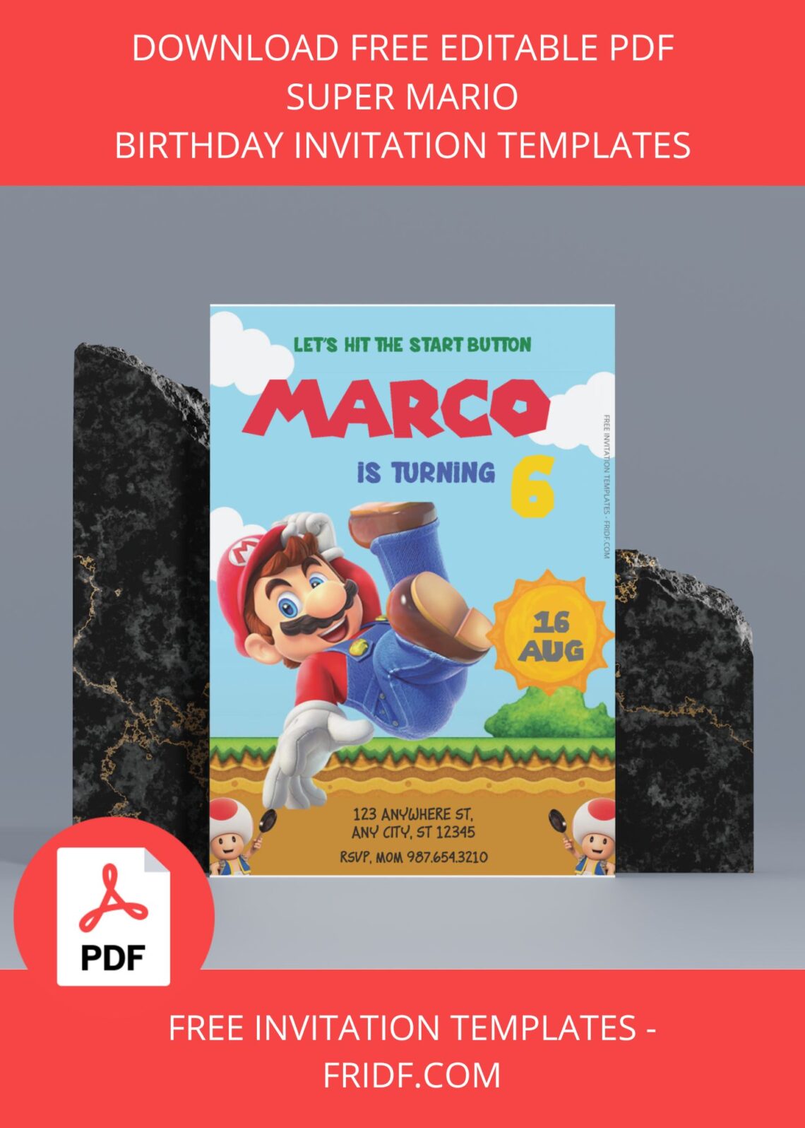 Free Editable PDF - Super Mario Birthday Invitation Templates