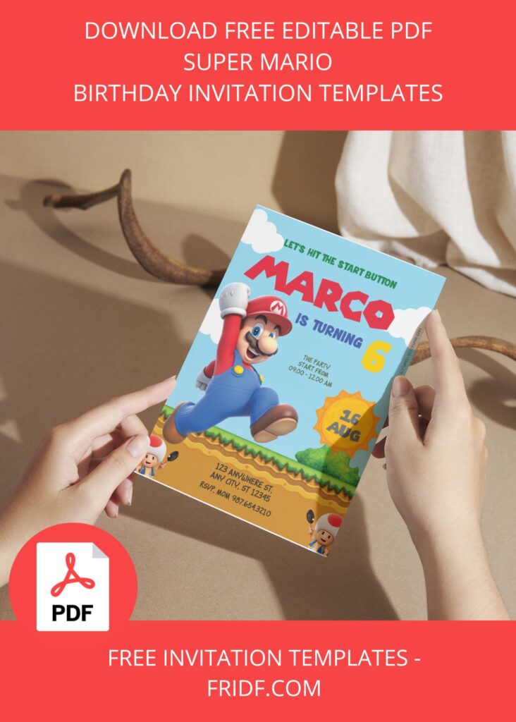 Free Editable PDF - Super Mario Birthday Invitation Templates