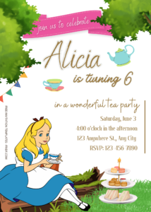 FREE Alice In Wonderland Tea Party Birthday Invitation Templates One