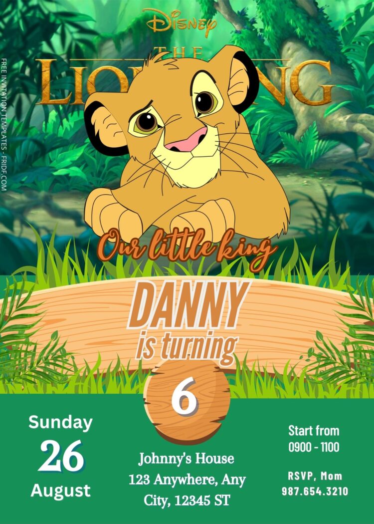 FREE Lion King Jungle Party Birthday Invitation Templates - FRIDF