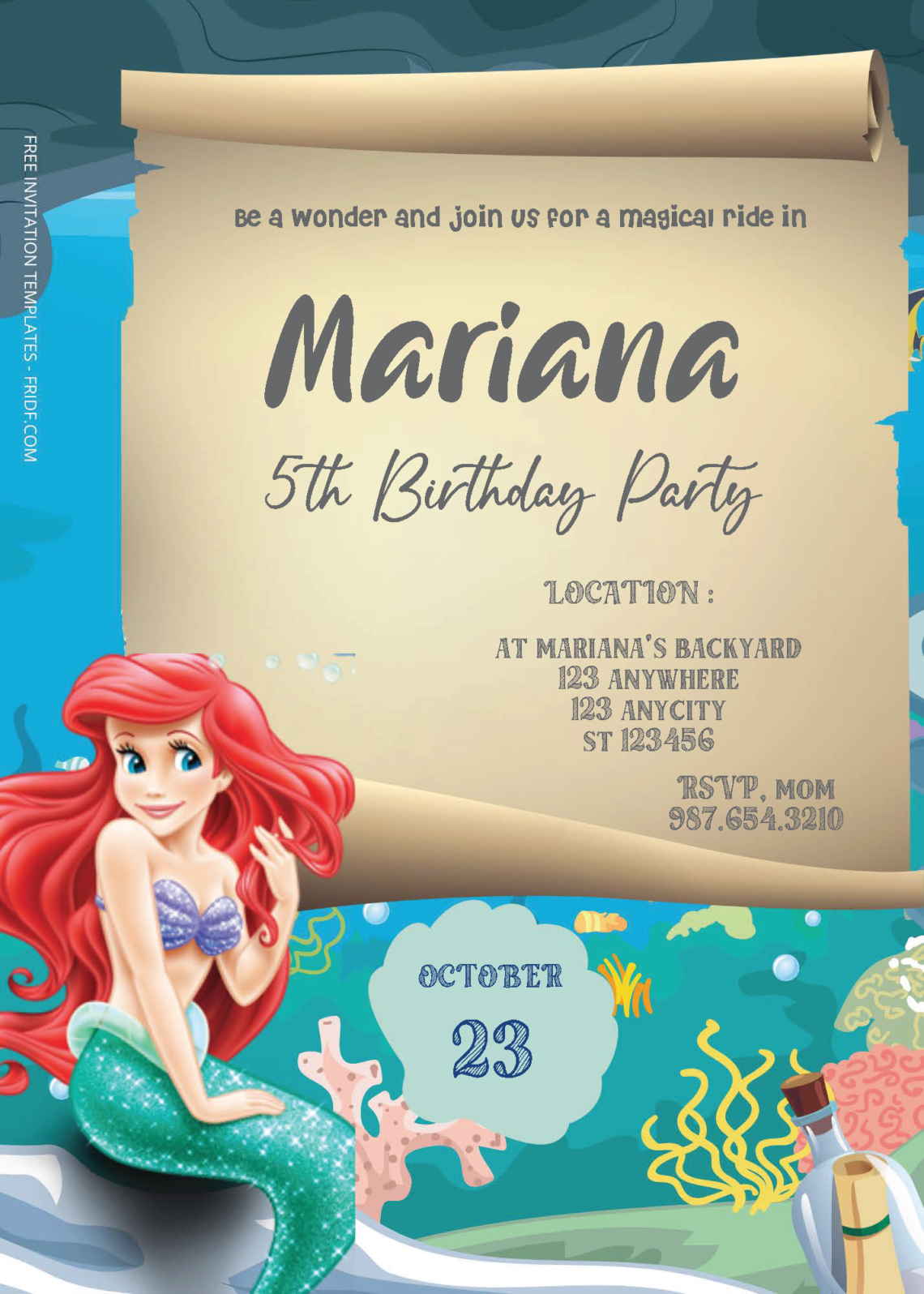 Free Editable PDF - Little Mermaid Birthday Invitation Templates