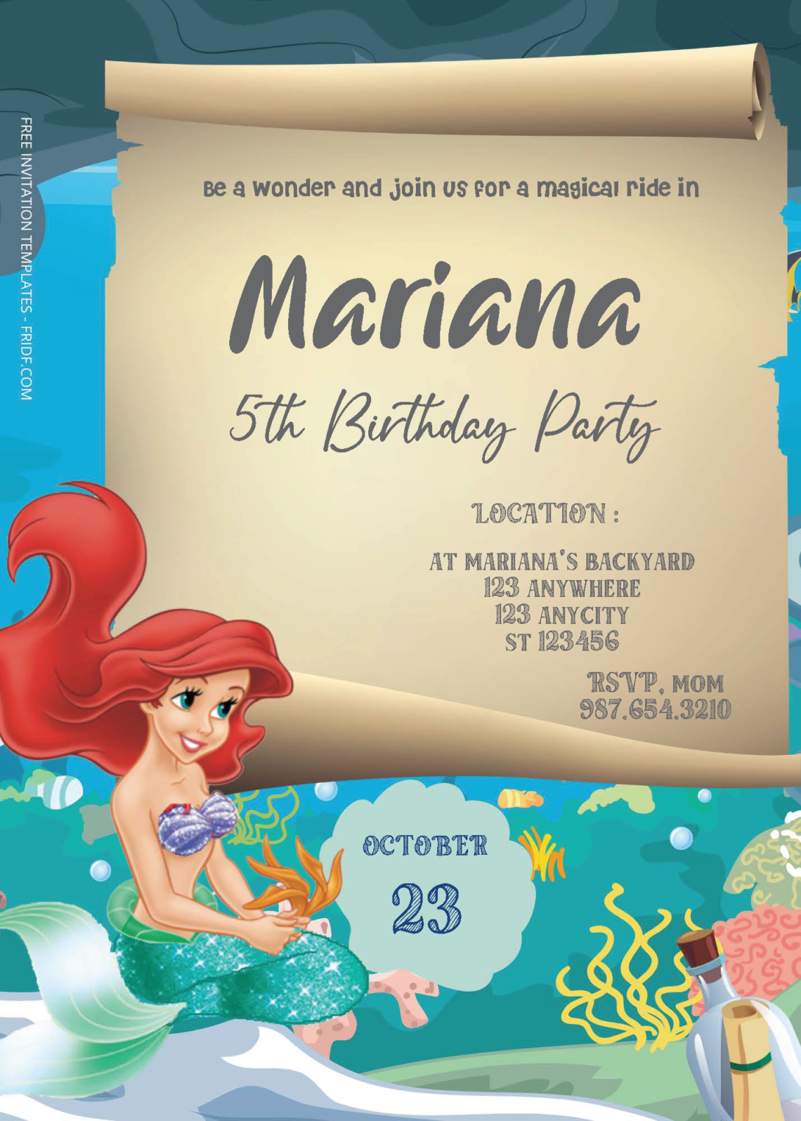 Free Editable PDF - Little Mermaid Birthday Invitation Templates ...