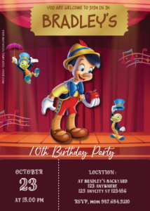 Free Editable PDF - Pinocchio Birthday Invitation Templates One