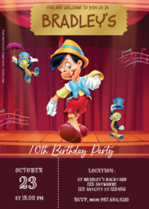 Free Editable PDF - Pinocchio Birthday Invitation Templates Two