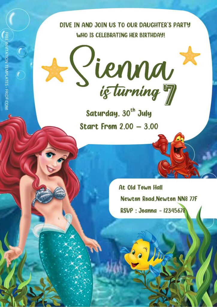 Free Editable Word - Little Mermaid Birthday Invitation Templates ...