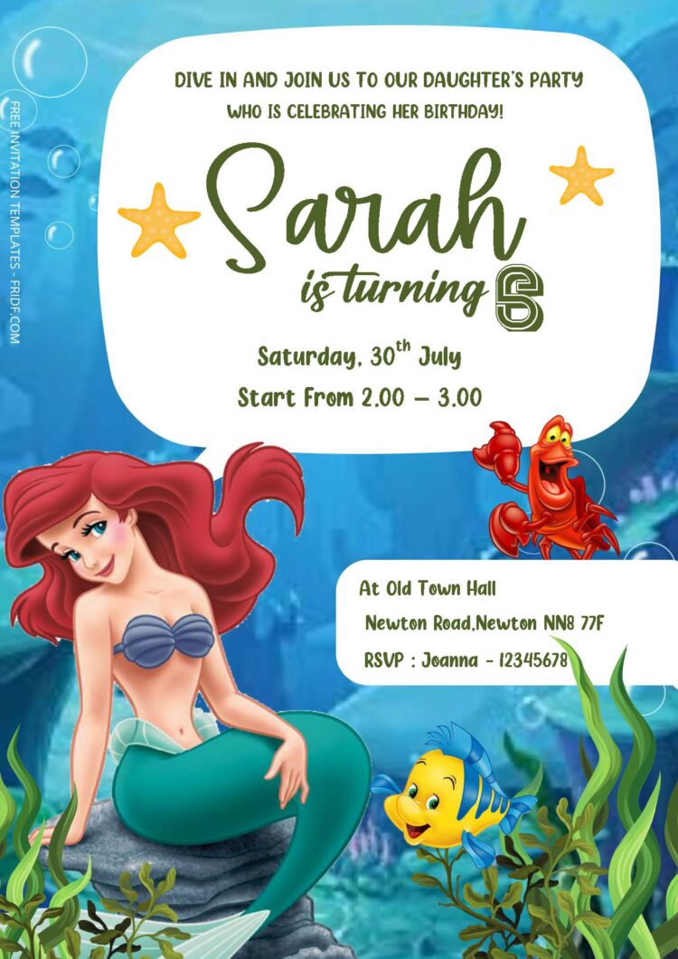 Free Editable Word - Little Mermaid Birthday Invitation Templates - FRIDF