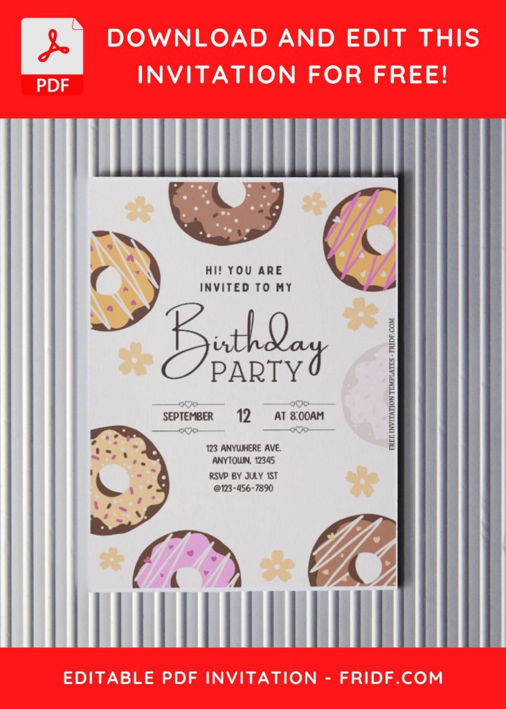 (Free Editable PDF) Lovely Sweet Donut Birthday Party Invitation ...