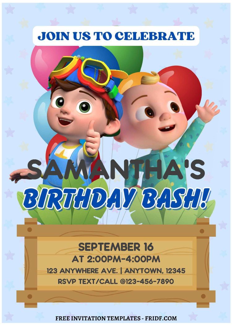 (free Editable Pdf) Cocomelon Palooza Birthday Invitation Templates 