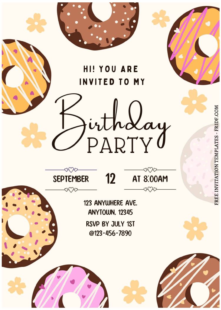 (Free Editable PDF) Lovely Sweet Donut Birthday Party Invitation ...