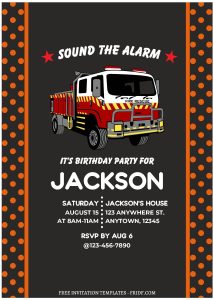 (Free Editable PDF) Awesome Fire Fighter Birthday Invitation Templates with Firetruck