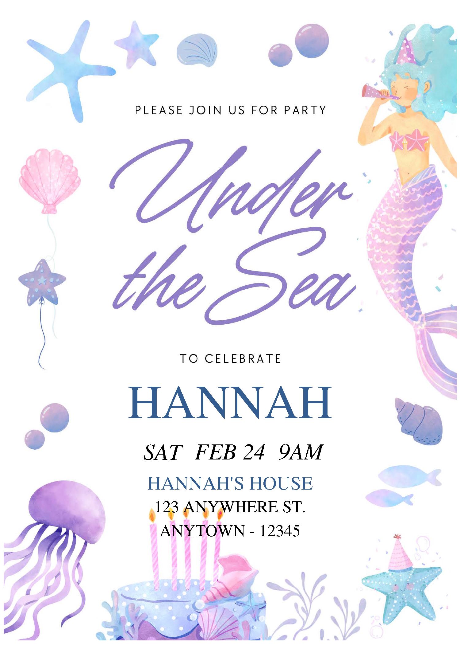 (Free Editable PDF) Enchanting Under The Sea Birthday Invitation ...