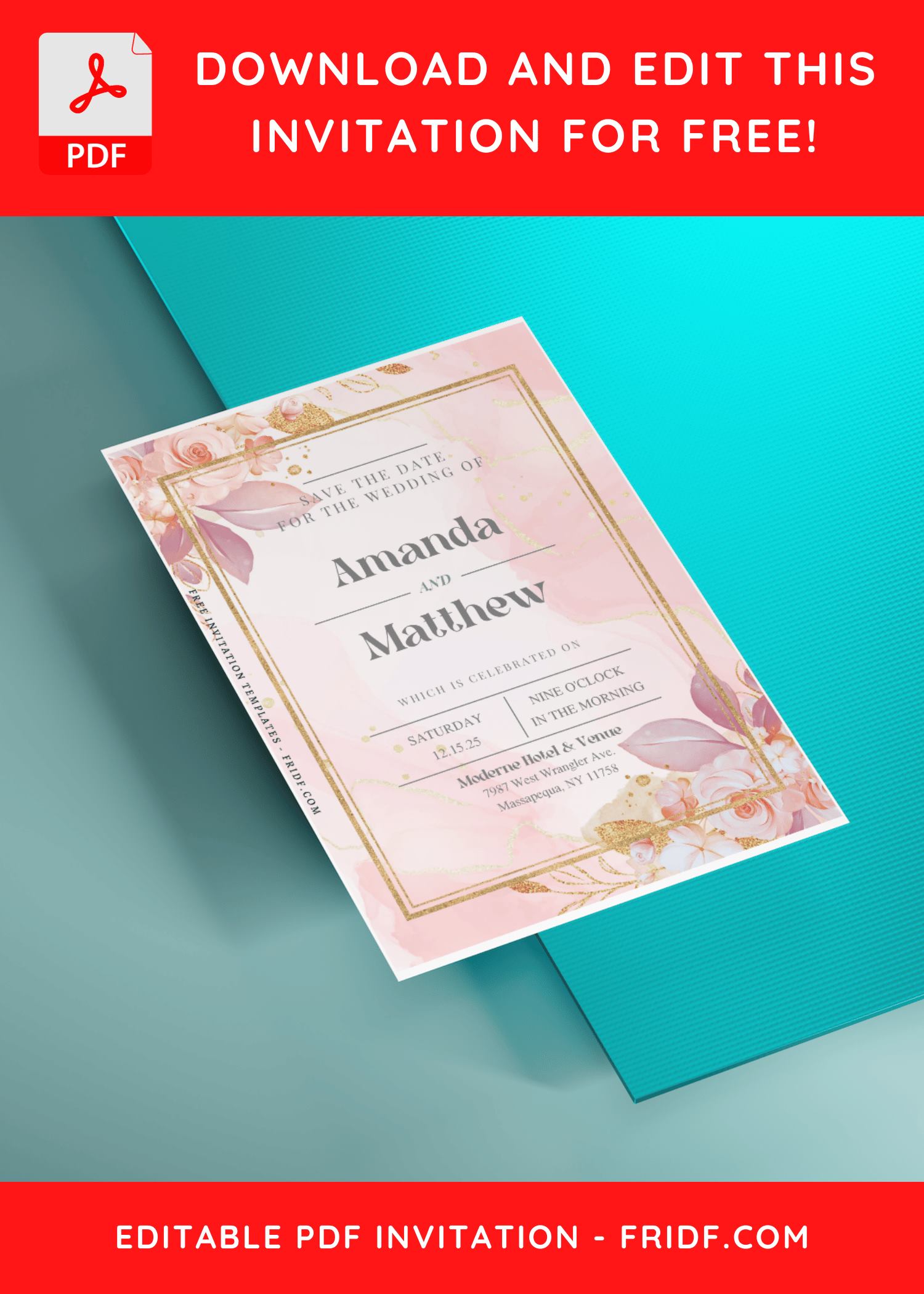 (Free Editable PDF) Enchanting Gold And Floral Wedding Invitation ...