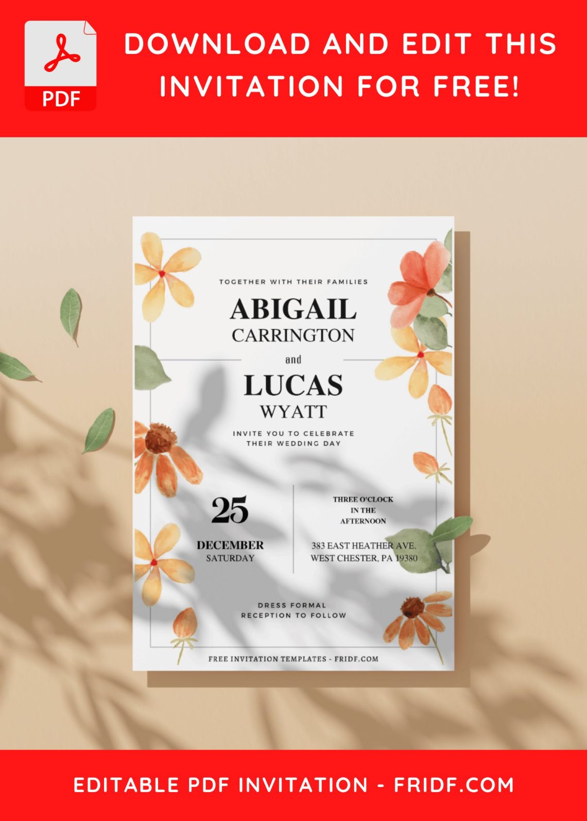 (Free Editable PDF) Hand Drawn Botanical Wedding Invitation Templates ...