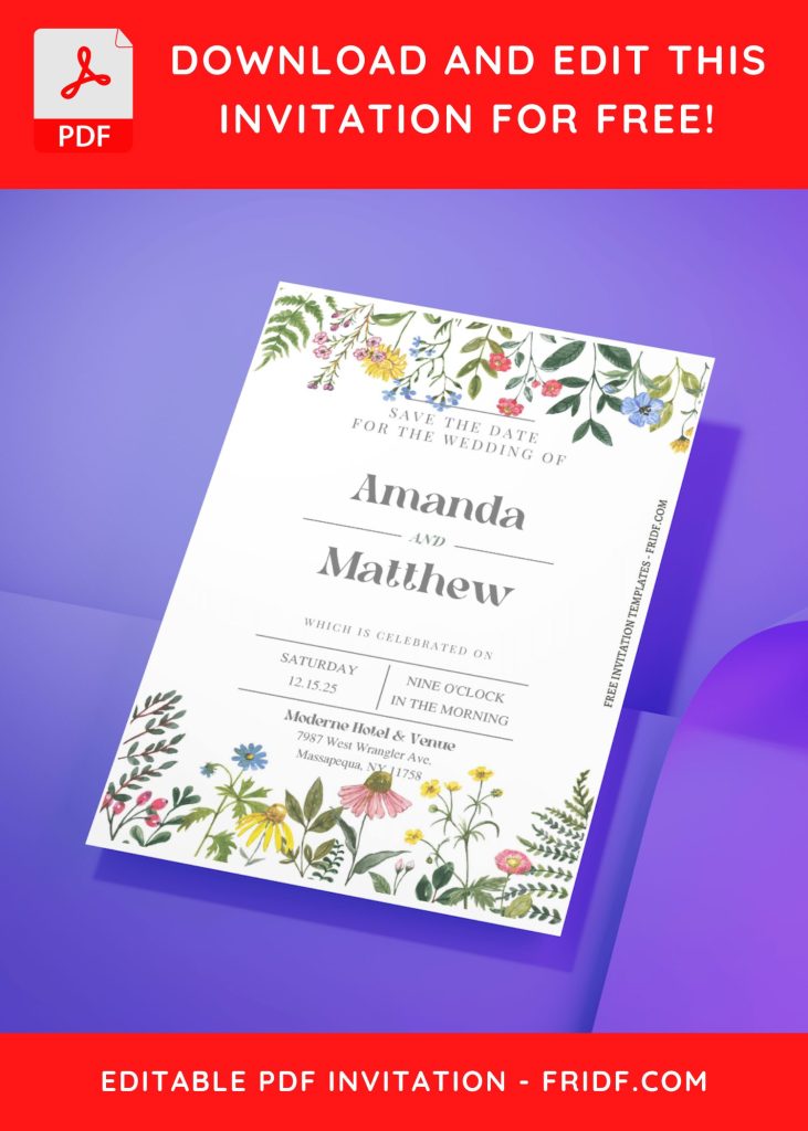 (Free Editable PDF) Vibrant Spring Wedding Invitation Templates - FRIDF ...