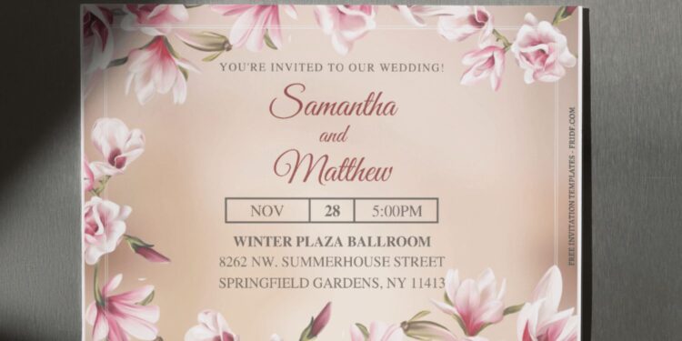 (Free Editable PDF) Majestic Magnolia Wedding Invitation Templates F