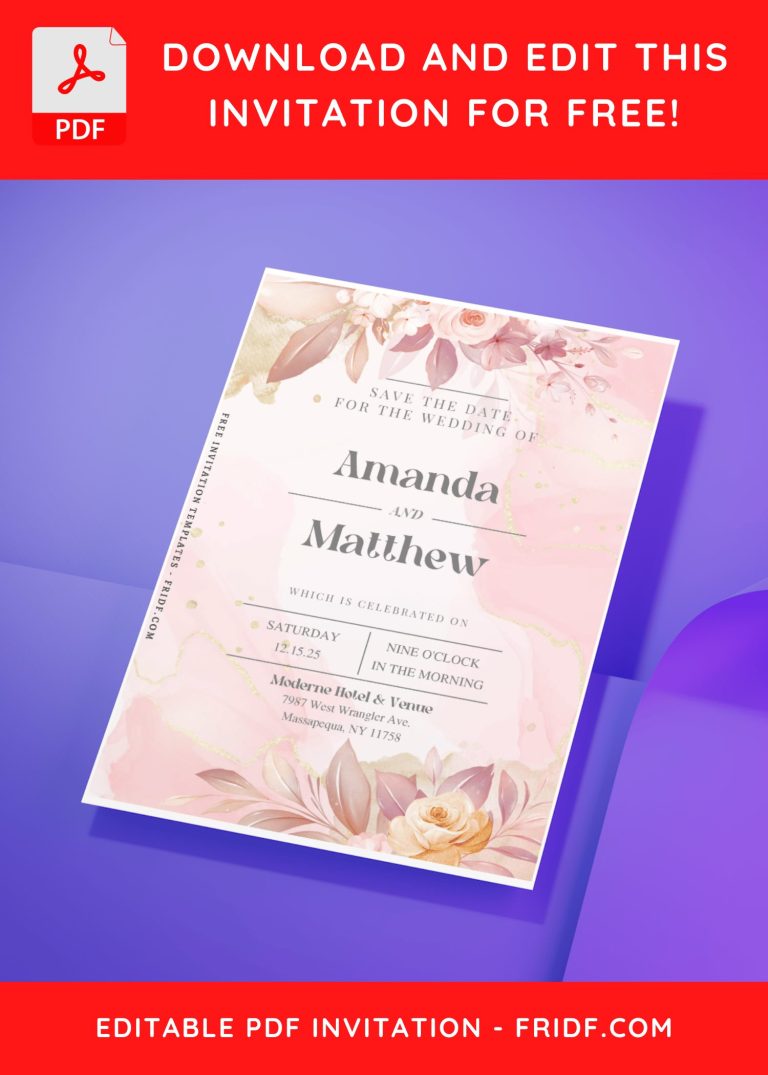 (Free Editable PDF) Enchanting Gold And Floral Wedding Invitation ...