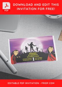 (Free Editable PDF) Spooky Dracula And Zombie Birthday Invitation Templates H