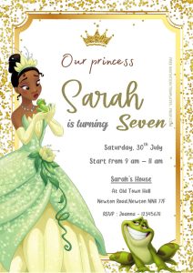 Free Editable Word - Royal Party Princess Tiana Birthday Invitation Templates