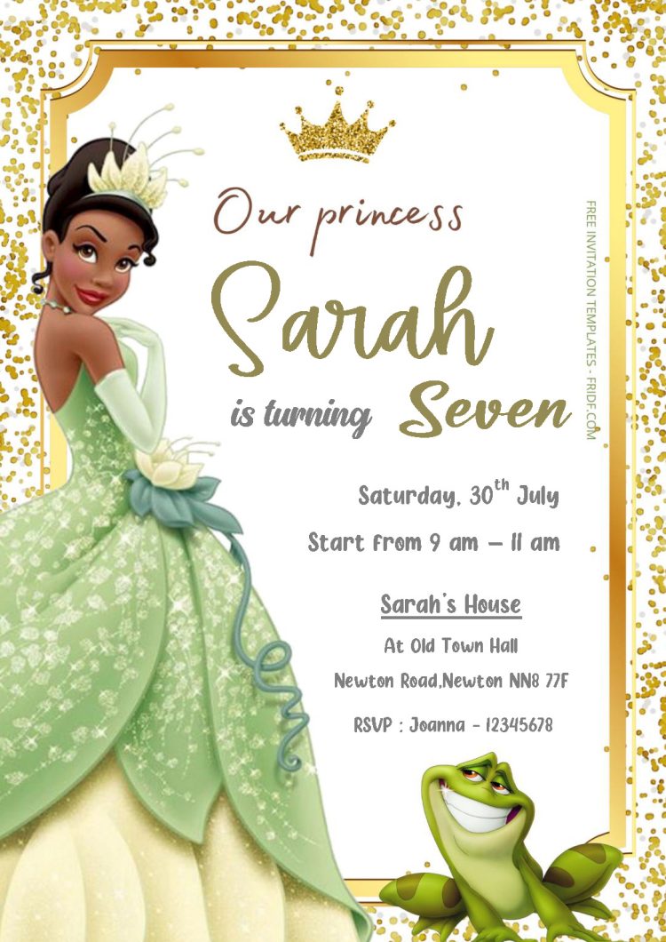 Free Editable Word - Princess Tiana Birthday Invitation Templates - FRIDF