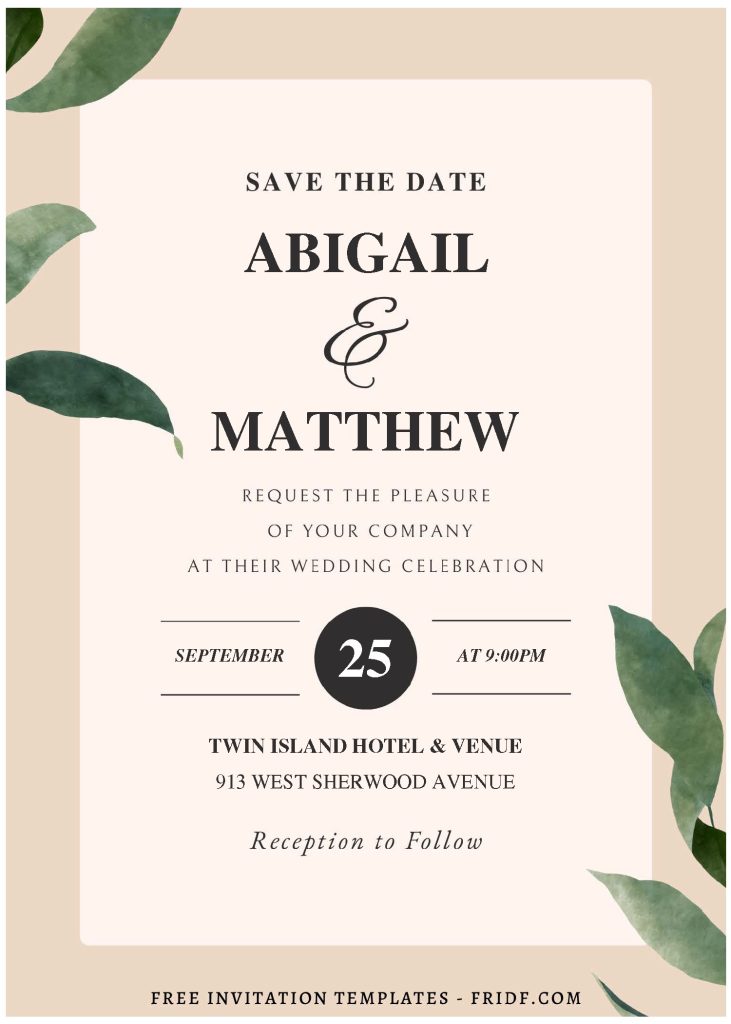 (Free Editable PDF) Minimalist Foliage Wedding Invitation Templates ...