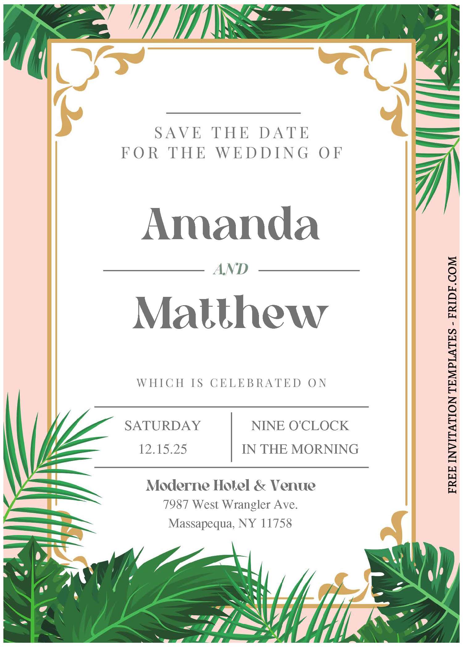 (Free Editable PDF) Stunning Tropical Greenery Wedding Invitation ...