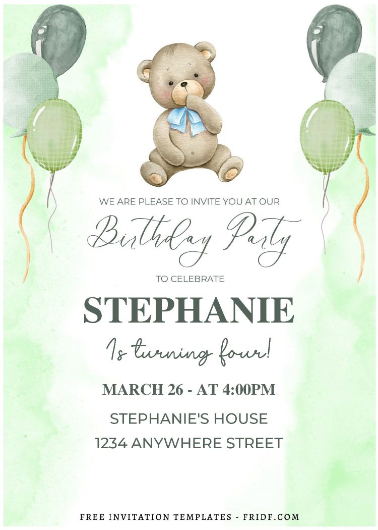 (Free Editable PDF) Cuddle Up Teddy Bear Birthday Invitation Templates ...