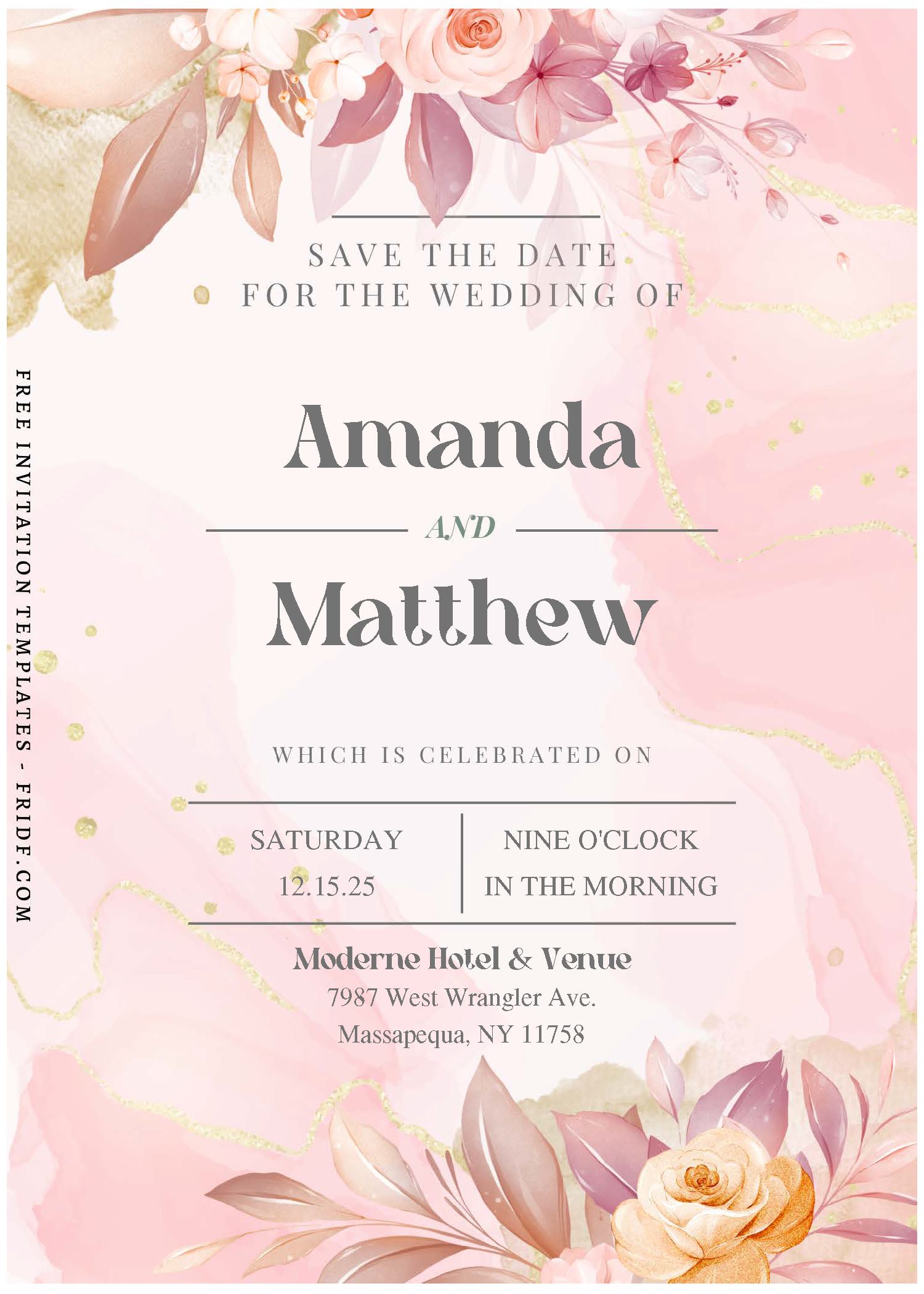 (Free Editable PDF) Enchanting Gold And Floral Wedding Invitation ...