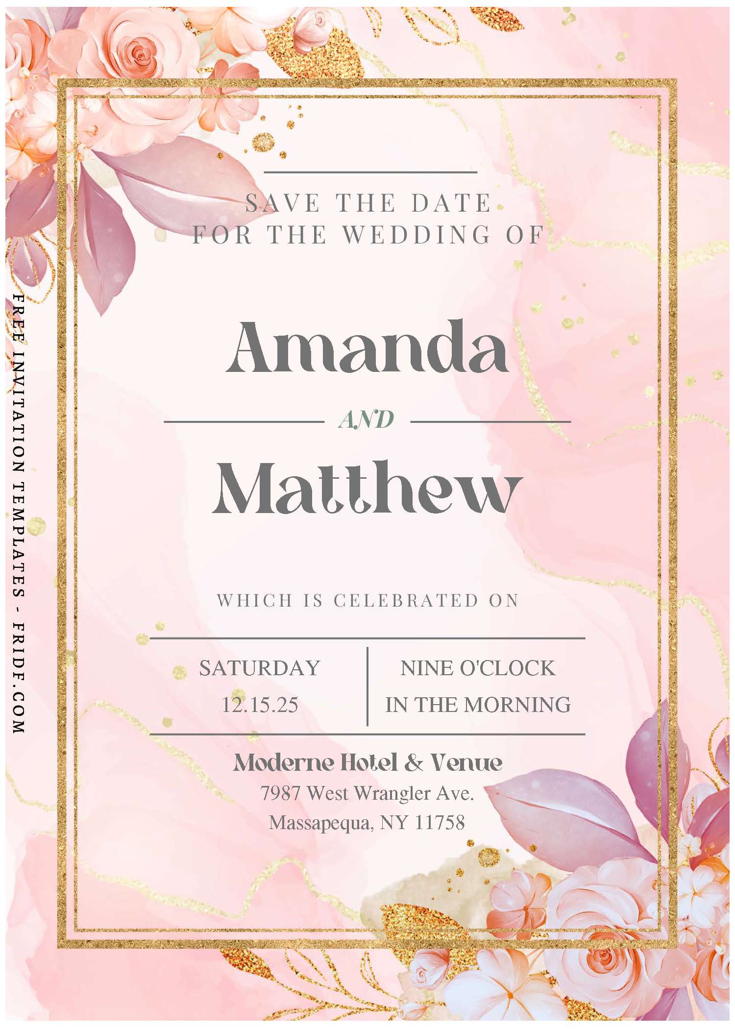 (Free Editable PDF) Enchanting Gold And Floral Wedding Invitation ...