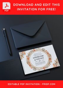 (Free Editable PDF) Decorative Floral Frame Wedding Invitation Templates C