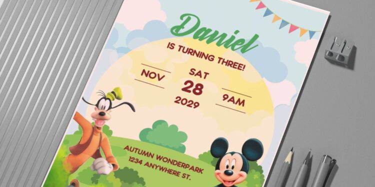 (Free Editable PDF) Mickey Mouse Wonderpark Birthday Invitation Templates G